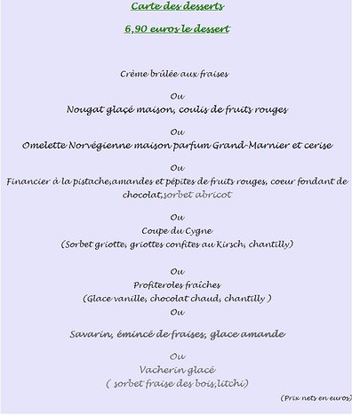 le Cygne dessert menu